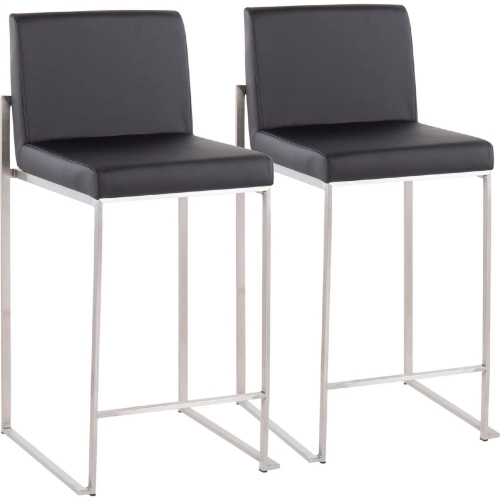Fuji High Back 26" Counter Stool in Black Leatherette & Stainless Steel (Set of 2)